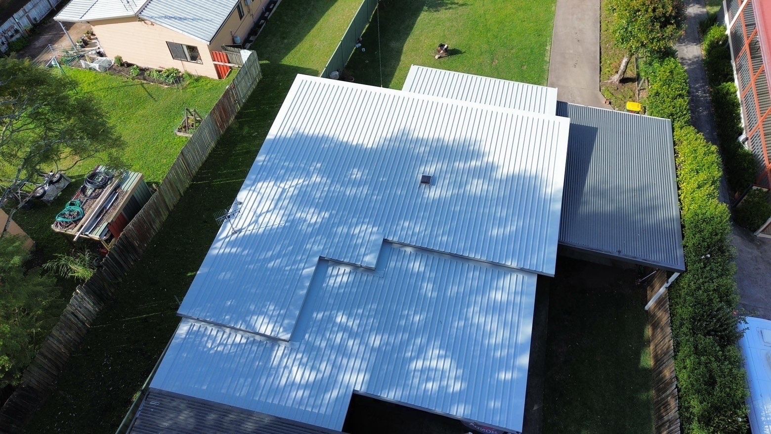 The same roof from directly above, showing the steps between roof sections